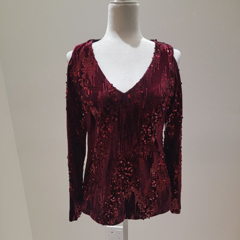 Cold shoulder sequin top